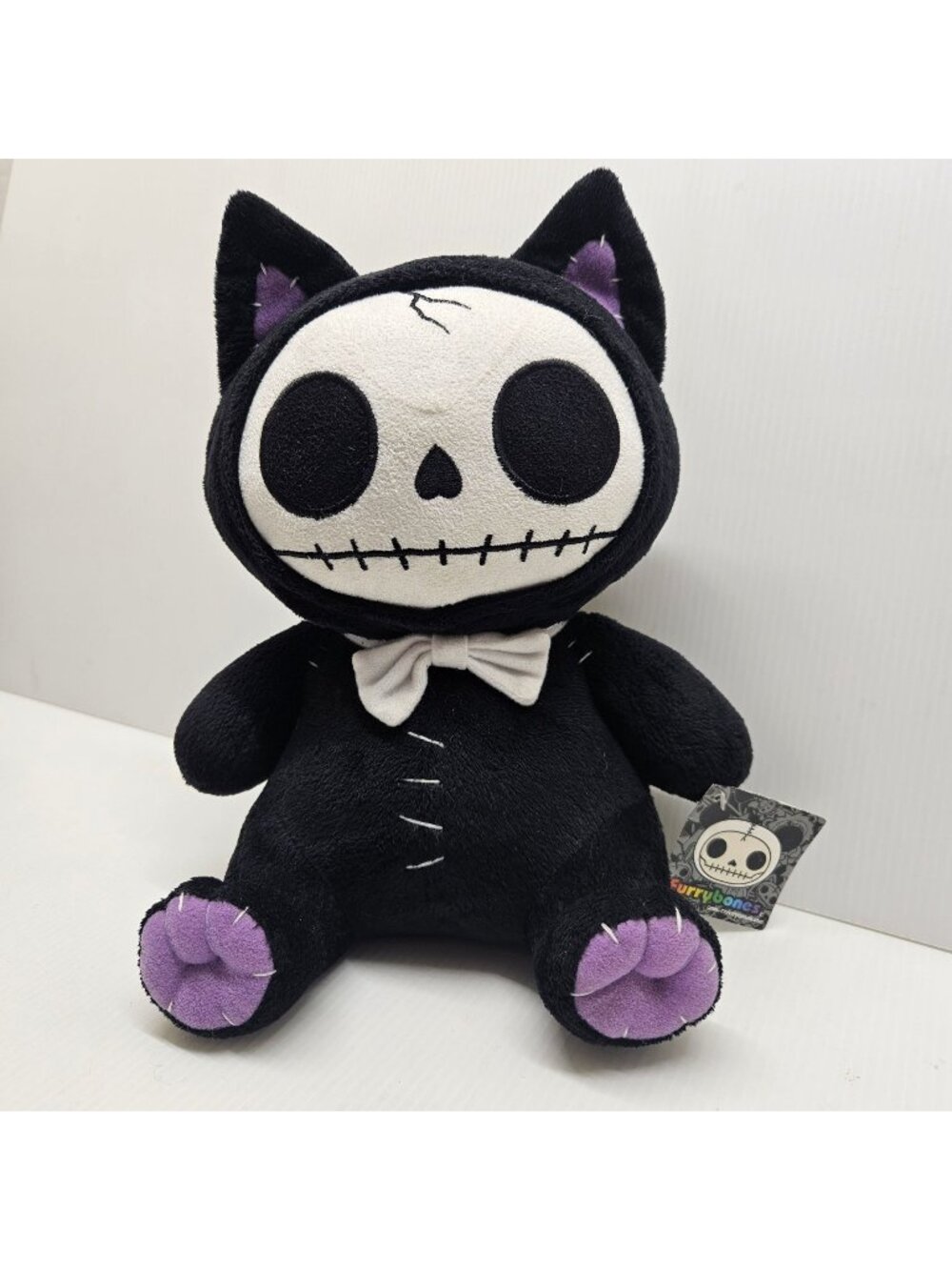 FurryBones Black Voodoo Kitten Cat Bowtie 10" Plush Goth Skeleton Halloween wTag
